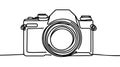 One single line drawing of old retro analog slr camera with telephoto lens. Royalty Free Stock Photo