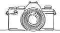 One single line drawing of old retro analog slr camera with telephoto lens. Royalty Free Stock Photo