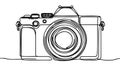 One single line drawing of old retro analog slr camera with telephoto lens. Royalty Free Stock Photo