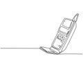 One single line drawing of old retro flip cellular phone. Vintage classic mobile phone to communicate concept continuous line