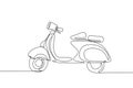 One single line drawing of old retro vintage urban motorcycle. Vintage motorbike transportation concept continuous line draw