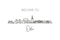 One single line drawing of Oslo city skyline, Norway. World historical town landscape postcard. Best place holiday destination.