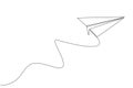 One single line drawing of paper plane flying on the sky graphic vector illustration. Origami craft concept. Modern continuous