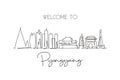 One single line drawing Pyongyang city skyline North Korea. Historical town landscape. Best holiday destination home wall decor Royalty Free Stock Photo