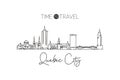 One single line drawing of Quebec city skyline, Canada. World historical town landscape. Best place holiday wall decor poster