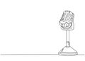 One single line drawing of retro old classic radio microphone for broadcasting. Vintage loudspeaker announcer item concept