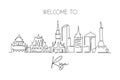 One single line drawing of Riga city skyline, Latvia. Historical town landscape in world. Best holiday destination poster print.