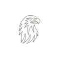 One single line drawing of strong eagle head bird for company business logo identity. Falcon mascot concept for air force icon. Royalty Free Stock Photo