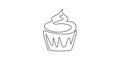 One single line drawing of sweet muffin cake. Delicious cupcake shop menu and restaurant badge concept. Sweet pastry online shop