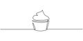 One single line drawing of sweet muffin cake. Delicious cupcake shop menu and restaurant badge concept. Sweet pastry online shop