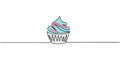 One single line drawing of sweet muffin cake. Delicious cupcake shop menu and restaurant badge concept. Sweet pastry online shop