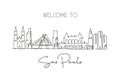 One single line drawing of SÃÂ£o Paulo city skyline, Brazil. World historical town landscape. Best place holiday destination wall