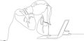 One single line drawing of tired woman and laptop