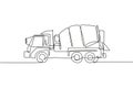 One single line drawing of truck mixer for mobile mixing cement vector illustration, commercial vehicle. Heavy machines vehicles