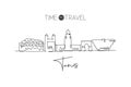 One single line drawing Tunis city skyline, Tunisia. Historical town landscape in world postcard. Best holiday destination.