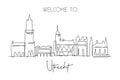 One single line drawing of Utrecht city skyline,Netherlands. Historical landscape in world postcard. Best holiday destination wall