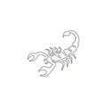 One single line drawing of venomous scorpion for logo identity. Dangerous insect mascot concept for pet lover club icon. Royalty Free Stock Photo