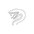 One single line drawing of venomous snake for medicine concoction logo. Deadly cobra mascot concept for dangerous lethal potion