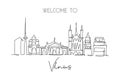 One single line drawing of Vilnius city skyline, Lithuania. Historical town landscape in world. Best holiday destination poster.