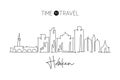 One single line drawing visit Hoboken city skyline, New Jersey. World beauty town landscape. Best holiday destination. Editable