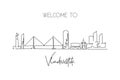 One single line drawing of Vladivostok city skyline, Russia. World town landscape postcard. Best place holiday destination. Royalty Free Stock Photo