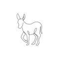 One single line drawing of walking cute donkey for farm logo identity. Little horse mascot concept for national zoo icon. Modern Royalty Free Stock Photo