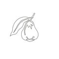 One single line drawing of whole healthy organic bell fruit for orchard logo identity. Fresh rose apple fruitage concept for fruit