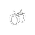 One single line drawing of whole healthy organic bell pepper for farm logo identity. Fresh paprika concept for vegetable icon.