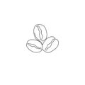One single line drawing whole healthy organic coffee bean for restaurant logo identity. Fresh aromatic seed concept coffee drink