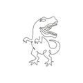 One single line drawing of wild and aggressive t-rex for logo identity. Dino animal mascot concept for prehistoric theme park icon Royalty Free Stock Photo