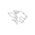 One single line drawing of wild leopard head for company business logo identity. Strong jaguar mammal animal mascot concept for Royalty Free Stock Photo