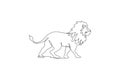 One single line drawing of wild male lion vector illustration. Protected species national park conservation. Safari zoo concept.