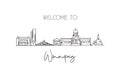 One single line drawing Winnipeg city skyline, Canada. World historical town landscape. Best place holiday destination postcard.