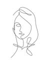 One single line drawing woman beauty abstract face, hairstyle, fashion vector illustration. Pretty sexy minimalist feminine style