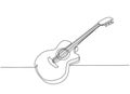 One single line drawing of wooden classic acoustic guitar. Modern stringed music instruments concept continuous line draw design Royalty Free Stock Photo