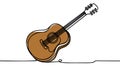 One single line drawing of wooden classic acoustic guitar.