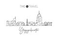 One single line drawing Yogyakarta city skyline Indonesia. World town landscape home wall decor poster print art. Best place