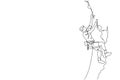 One single line drawing of young active man climbing on cliff mountain holding safety rope vector illustration graphic. Extreme