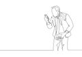 One single line drawing of young angry businessman screaming his workers on phone call because of reckless work. Anger management Royalty Free Stock Photo