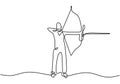 One single line drawing of young archer man focus exercising archery to hit the target. Archery sport training and exercising Royalty Free Stock Photo