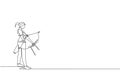 One single line drawing of young archer woman focus exercising archery to hit target graphic vector illustration. Healthy refresh Royalty Free Stock Photo