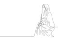 One single line drawing of young attractive middle east muslimah wearing burqa sitting on chair. Traditional beautiful Arabian Royalty Free Stock Photo