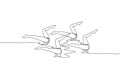 One single line drawing of young beauty women synchronized swimmer performing routine elaborate legs moves in the water vector