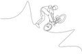 One single line drawing of young bmx bicycle rider do flying on the air trick at street vector illustration. Extreme sport concept Royalty Free Stock Photo