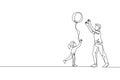 One single line drawing of young dad playing throw beach ball with his daughter at home vector illustration. Happy family Royalty Free Stock Photo