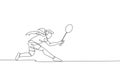 One single line drawing of young energetic badminton player defense from opponent`s jumping smash vector illustration. Sport Royalty Free Stock Photo