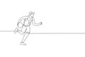 One single line drawing of young energetic basketball player dribbling vector illustration. Sports competition concept. Modern