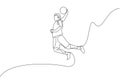 One single line drawing of young energetic basketball player slam dunk vector illustration. Sports competition concept. Modern Royalty Free Stock Photo