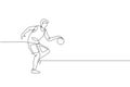 One single line drawing of young energetic basketball player train at court graphic vector illustration. Sports competition