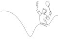 One single line drawing of young energetic man badminton player hit smashing shuttlecock vector illustration. Healthy sport Royalty Free Stock Photo